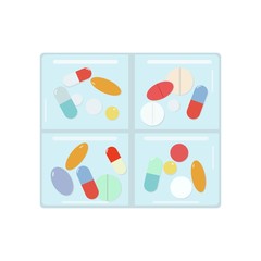 Pill box for capsules, tablets, medicine. Medicine organizer. Daily use. Medicine organizer concept in a flat style. Vector illustration.