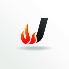 Initial Letter J with Fire Element Logo Design