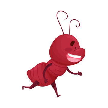 Cartoon Ant Character Running Isolated on White Background Vector Illustration