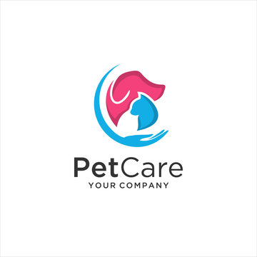 Pet Care Logo with Dog and Cat Template Design Vector, Emblem, Design Concept, Creative Symbol, Icon. 