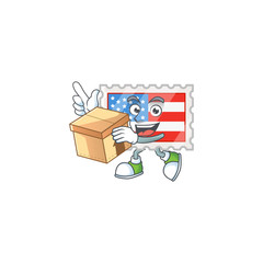 A charming independence day stamp mascot design style having a box