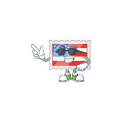 Super cool independence day stamp mascot character wearing black glasses