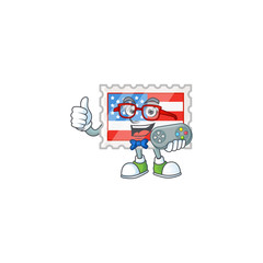 An attractive gamer independence day stamp cartoon character design
