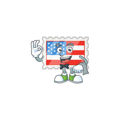A independence day stamp cartoon mascot working as a Waiter