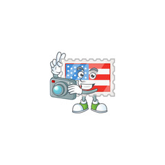 A independence day stamp Photographer cartoon character in action with a camera