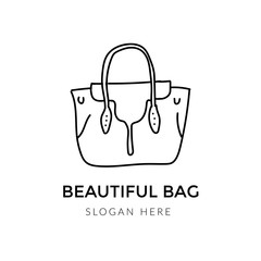 Hand-drawn woman bag icon or logo template. Handbag doodle. - vector illustration