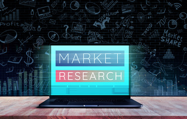 Fototapeta premium Market research concepts with text on laptop.digital marketing