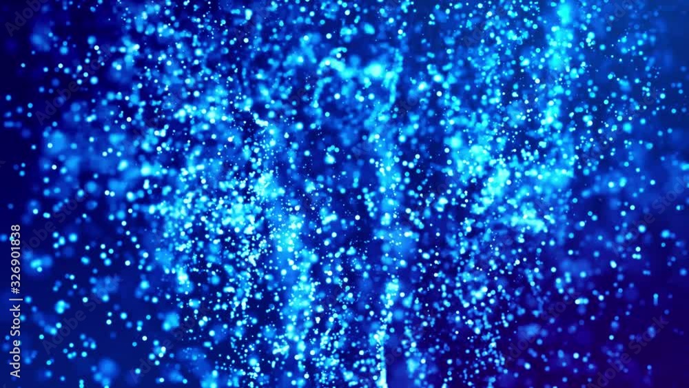 Aufkleber magic blue glowing particles flow in viscous liquid and bright glisten. science fiction. 4k 3d sci-f