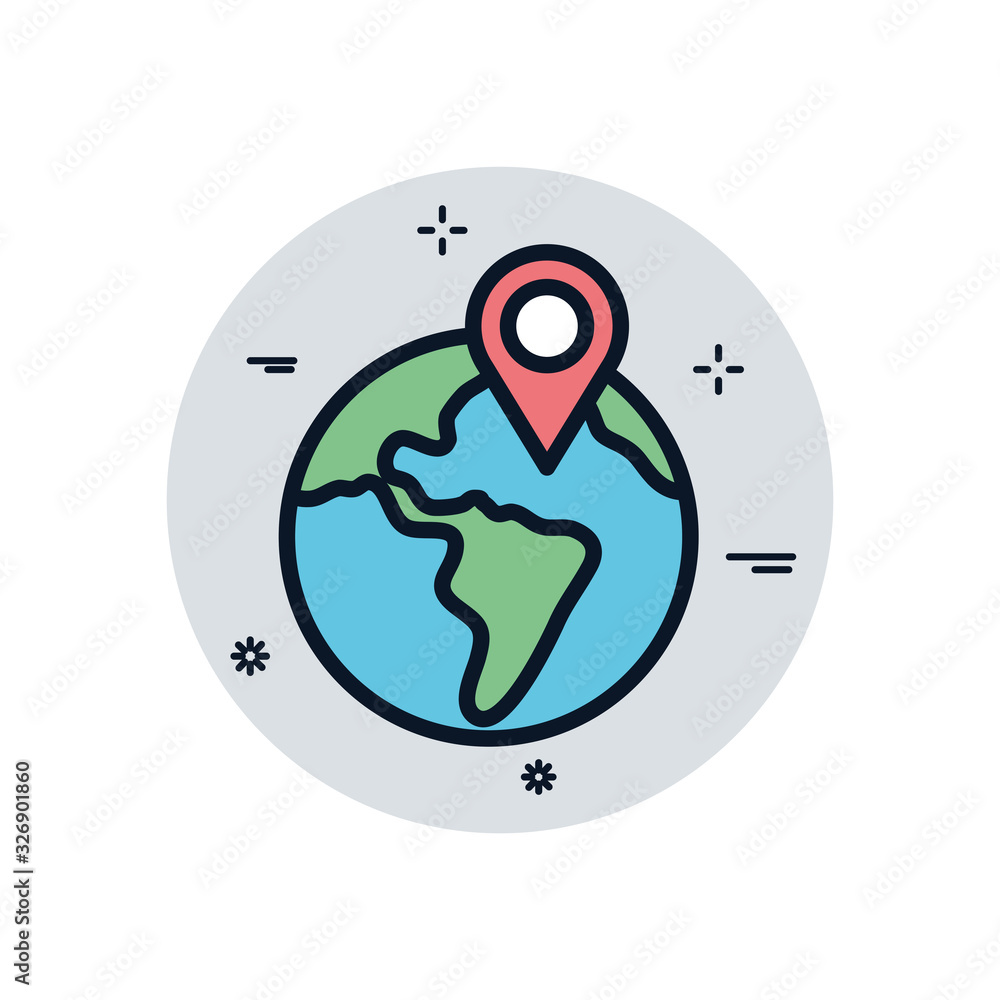 Poster isolated world with gps mark fill block style icon vector design