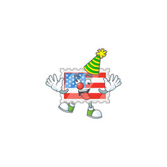 Cute and funny Clown independence day stamp cartoon character mascot style