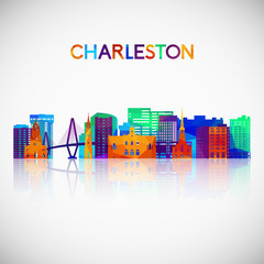 Obraz premium Charleston skyline silhouette in colorful geometric style. Symbol for your design. Vector illustration.
