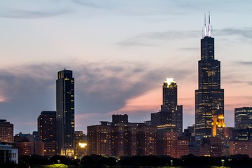 Fototapeta na wymiar Beautiful view of Chicago skyline at twilight, Illinois, USA