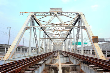 Structural steel bridge,Rama VI Bridge is a railway bridge over the Chao Phraya River in Bangkok,in Thailand,The form of a bridge in the olden days,often with steel structures.