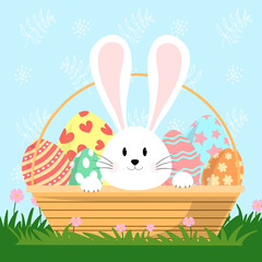bunny with easter eggs in the basket