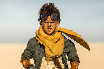 Post-apocalyptic Warrior Boy Outdoors in Desert Wasteland