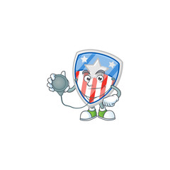 Shield badges USA with star mascot icon design as a Doctor working costume with tools