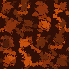 Seamless pattern of orange-brown bats. Vector image