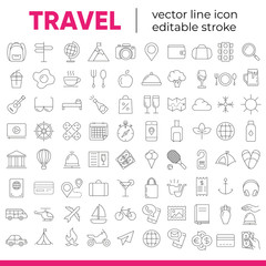 Set of vector line icons and symbols in flat design travel with elements for mobile concepts and web apps. Collection of travelling icons for infographic, logo, website, catalog, blog, typography.