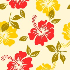 Seamless pattern with hibiscus flower hawaii - obrazy, fototapety, plakaty