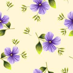 seamless pattern with violet floral on beige background