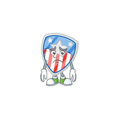 Cartoon character of a shield badges USA with star having an afraid face