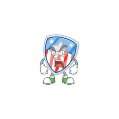 Shield badges USA with star cartoon character design with angry face