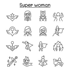 Super woman icon set in thin line style © Puckung