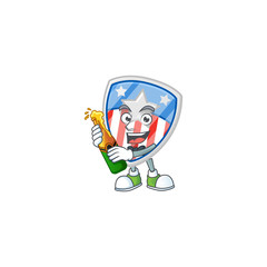 mascot cartoon design of shield badges USA with star having a bottle of beer