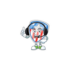 Sweet shield badges USA with star cartoon character design speaking on a headphone