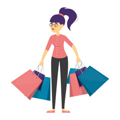 Woman standing and holding many shopping bags