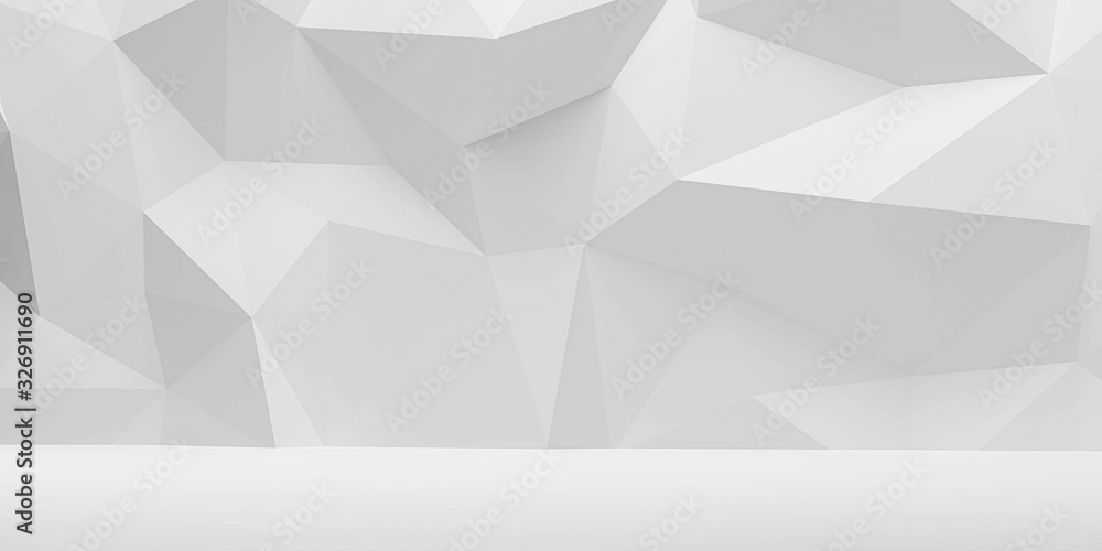 Poster abstract wall polygon white geometric structure with triangular shapes on white background 3d render