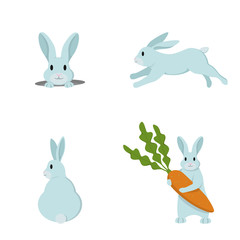 Vector set of cute rabbits. Bunnies in cartoon style isolated on white background.