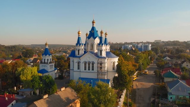Drone Perspective of Saint George Church in Kamianets Podilskyi, Ukraine
