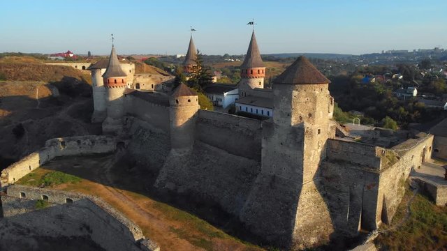 Aerial View of Historic Castle in Kamianets Podilskyi, Ukraine