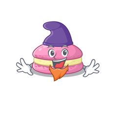 cartoon mascot of funny strawberry macarons dressed as an Elf