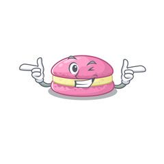 Cute mascot cartoon design of strawberry macarons with Wink eye