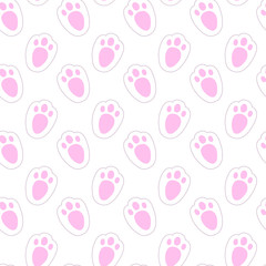 Footprints rabbit vector seamless pattern on white background Fun childish animal design element for decoration, wallpaper, print, paper, wrapping, web.