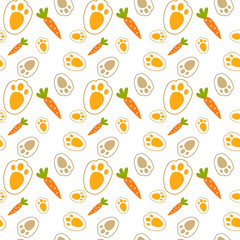 Footprints rabbit vector seamless pattern on white background Fun childish animal design element for decoration, wallpaper, print, paper, wrapping, web.