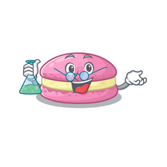 Cool strawberry macarons Professor cartoon character with glass tube