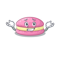 cute Grinning strawberry macarons mascot cartoon style