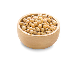 Soybean or soya bean in a bowl on white bakcground