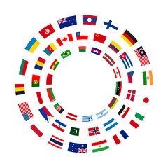 A lot of flags of sovereign states arranged in three circles on a white background - 326914839