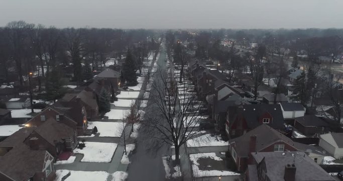 This video is about an aerial of a middle class neighborhood in Detroit in the winter. This video was filmed in 4k for best image quality.