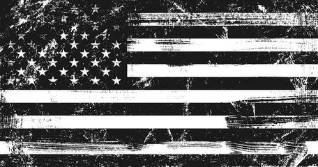 Grunge USA flag. Original proportions, black and white version. - 326915007