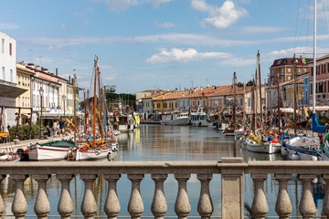 The port canal designed by Leonardo da Vinci and old town of Cesenatico on the Adriatic sea coast