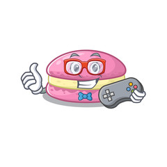 Smiley gamer strawberry macarons cartoon mascot style