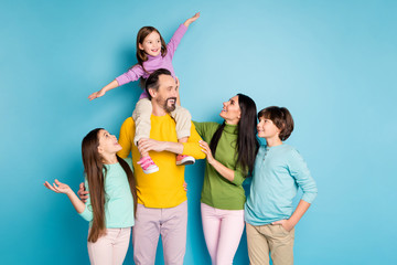 Portrait of nice attractive lovely adorable charming ideal playful cheerful cheery family having...