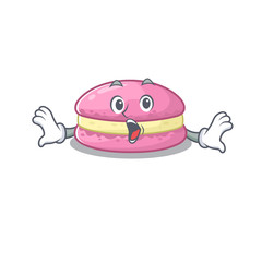 Strawberry macarons mascot design concept with a surprised gesture