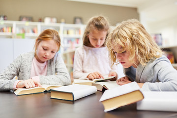 Schüler lesen zusammen in einer Lerngruppe