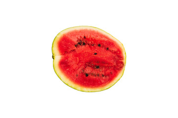 Half fresh watermelon isolated on a white background. Top view, flat lay.